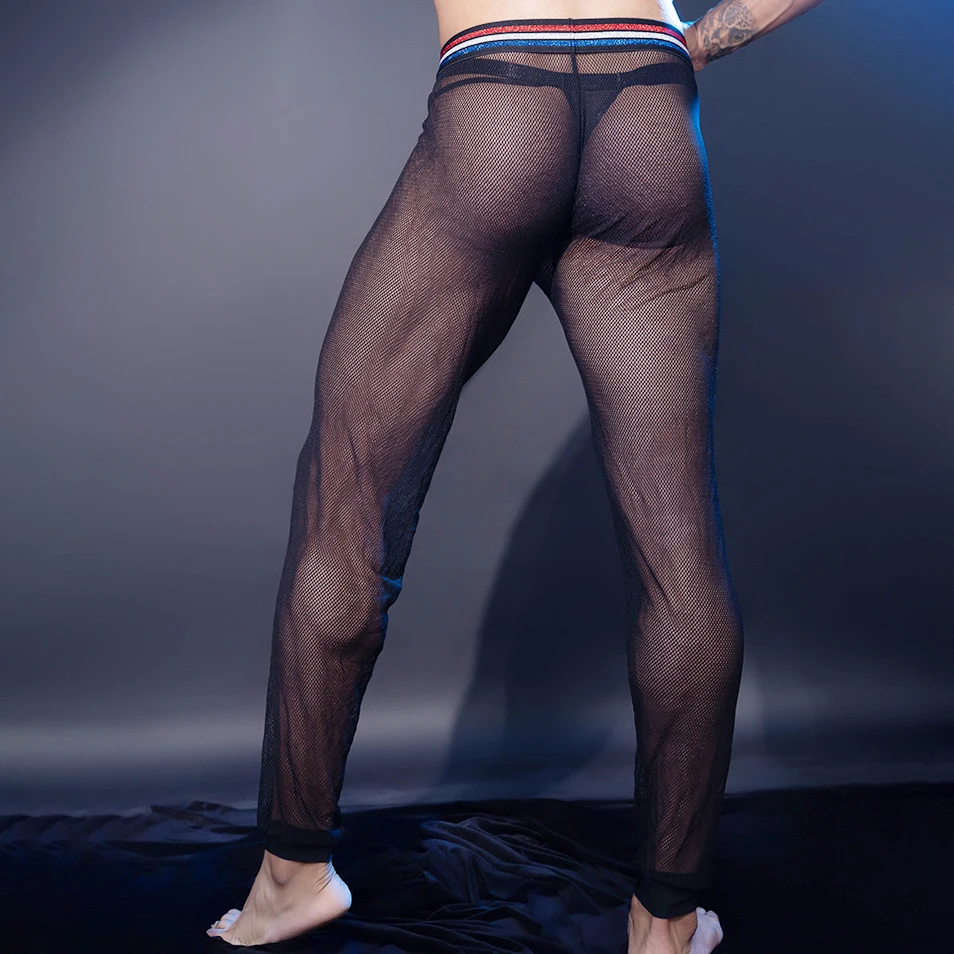 

Pajamas Bottoms Sexy Mesh Erotic Elastic Pants Thin Transparent Men's Fishing Net Underwear Sleepwear Mastribution Man Nightwear