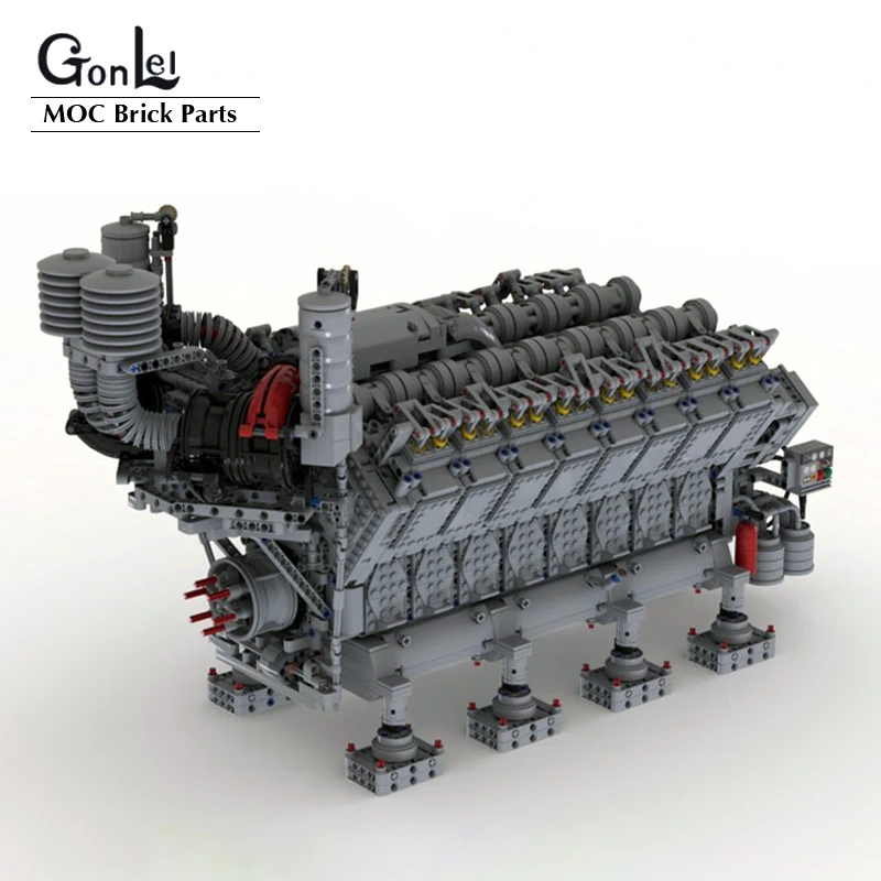 NEW Mechanical Group V16 Emergency Diesel Engine 16 Cylinder Engine MOC Building Blocks Parts Pack Bricks Giant Model DIY Toys