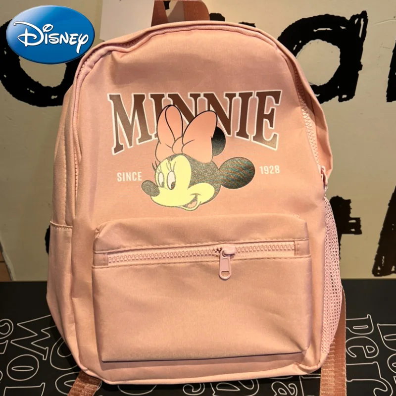 Mochila de Minnie de dibujos animados de Disney, bonita mochila escolar rosa para niñas, nueva mochila para estudiantes de gran capacidad