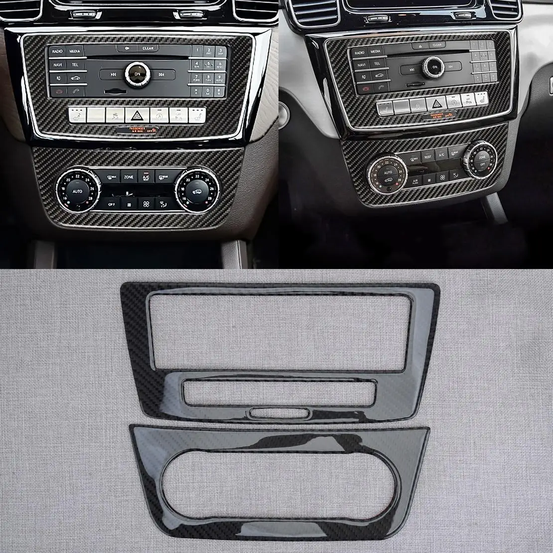 2Pcs/set Car Center Console CD Panel Cover Trim Carbon Fiber Black Fit For Mercedes-Benz GLE W166 2015 2016 2017 2018 2019