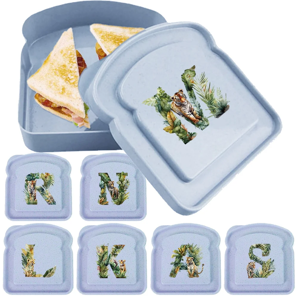 Toast Box Lunch Bag Portable Bread Storage Organizer Sandwich Bento Case With Lid Food Container For Outdoor Jungle Tiger Letter