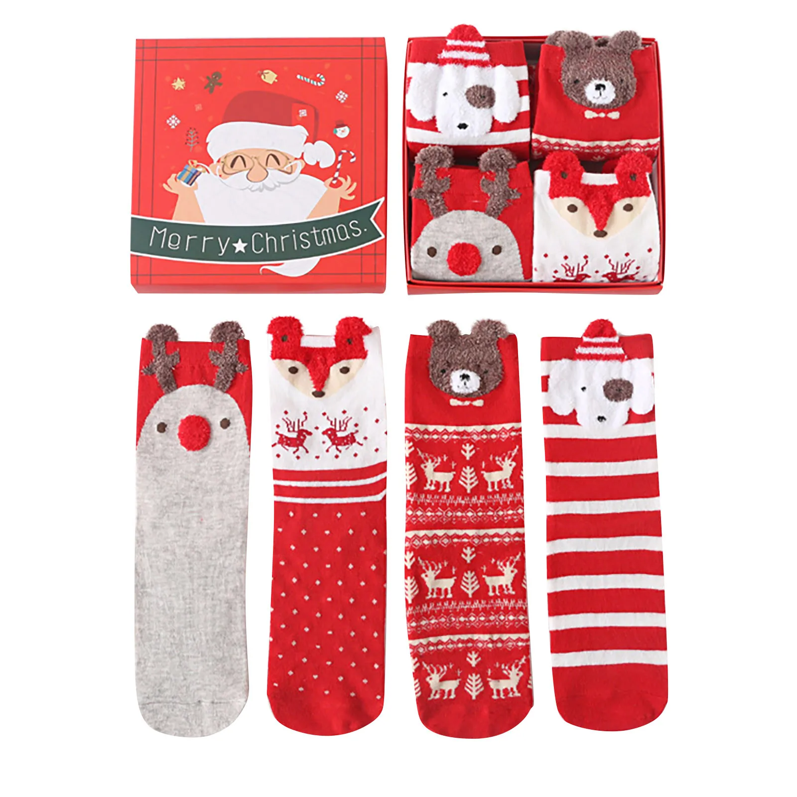 2024 Winter Fashion Women'S New Christmas Cartoon Animal Print Cute Women'S Socks Casual Mid Tube Socks Gift Box Calcetines