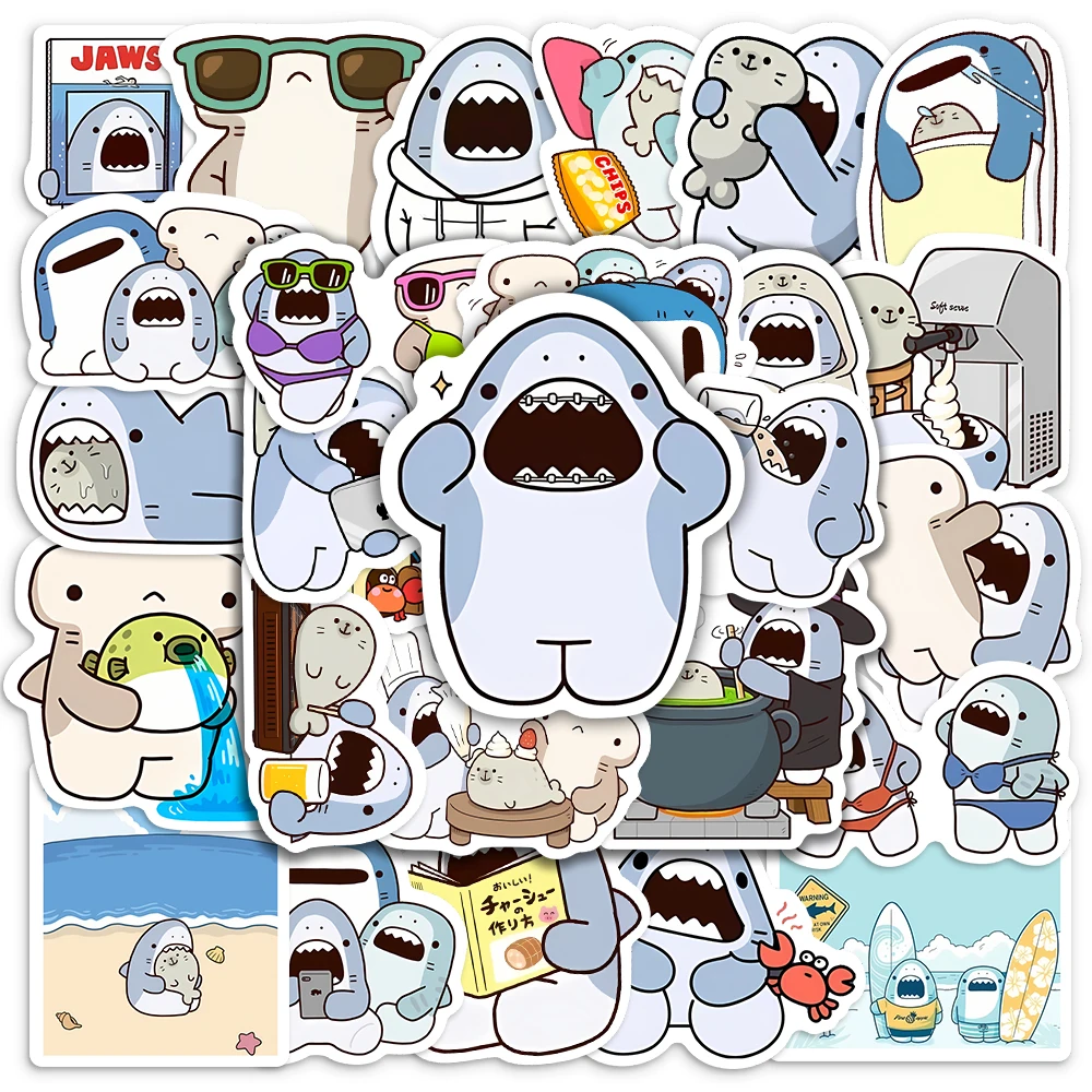 Cute Cartoon Sharks Friends Stickers Cool Graffiti Decals DIY Skateboard Laptop Luggage Cup Bike Motorcycle Phone PVC Waterproof