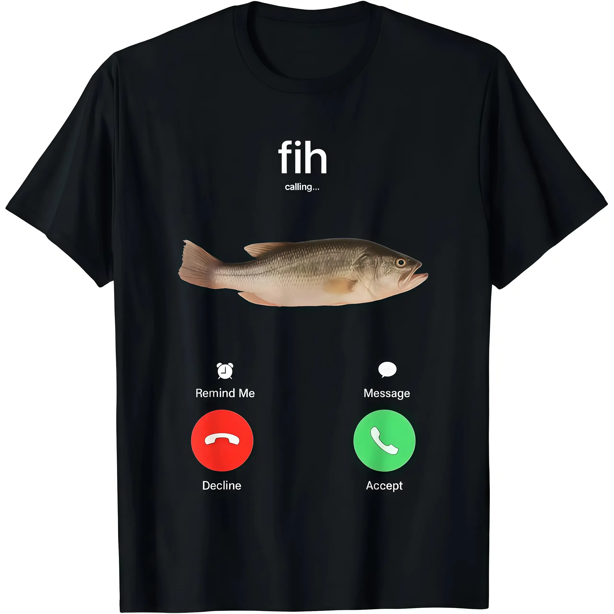 Fish Calling Graphic T-Shirt, Classic 100% Cotton Casual Streetwear Clothes, Breathable Short Sleeve Menswear Crew Neck Top Gifts for Boyfriend Tee Womenswear Streetwear Crewneck Tshirt