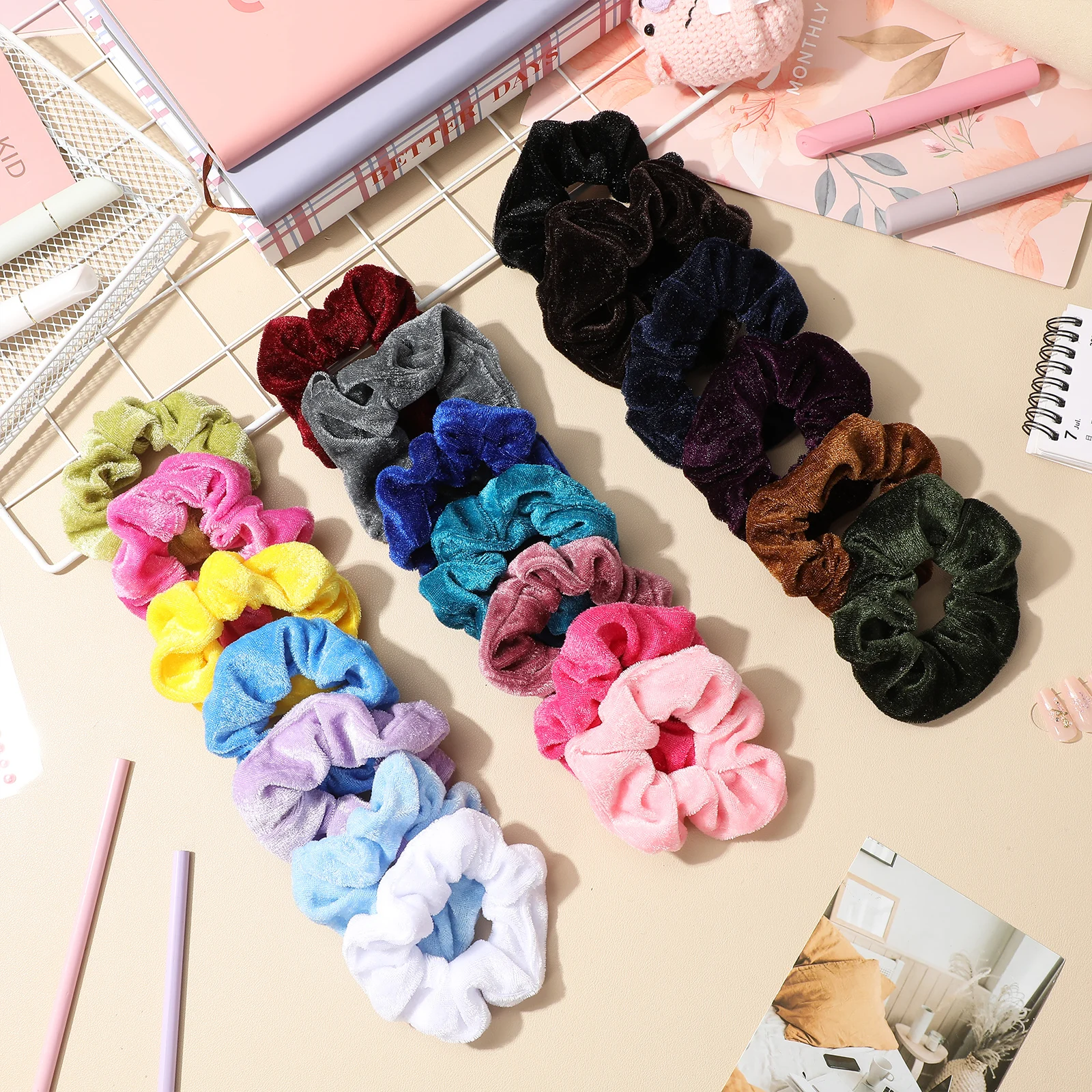 

20 Colorful Elastic Ties Material Women Scrunchies Bands Ponytail Holder Stylish Hair Accessories Hair