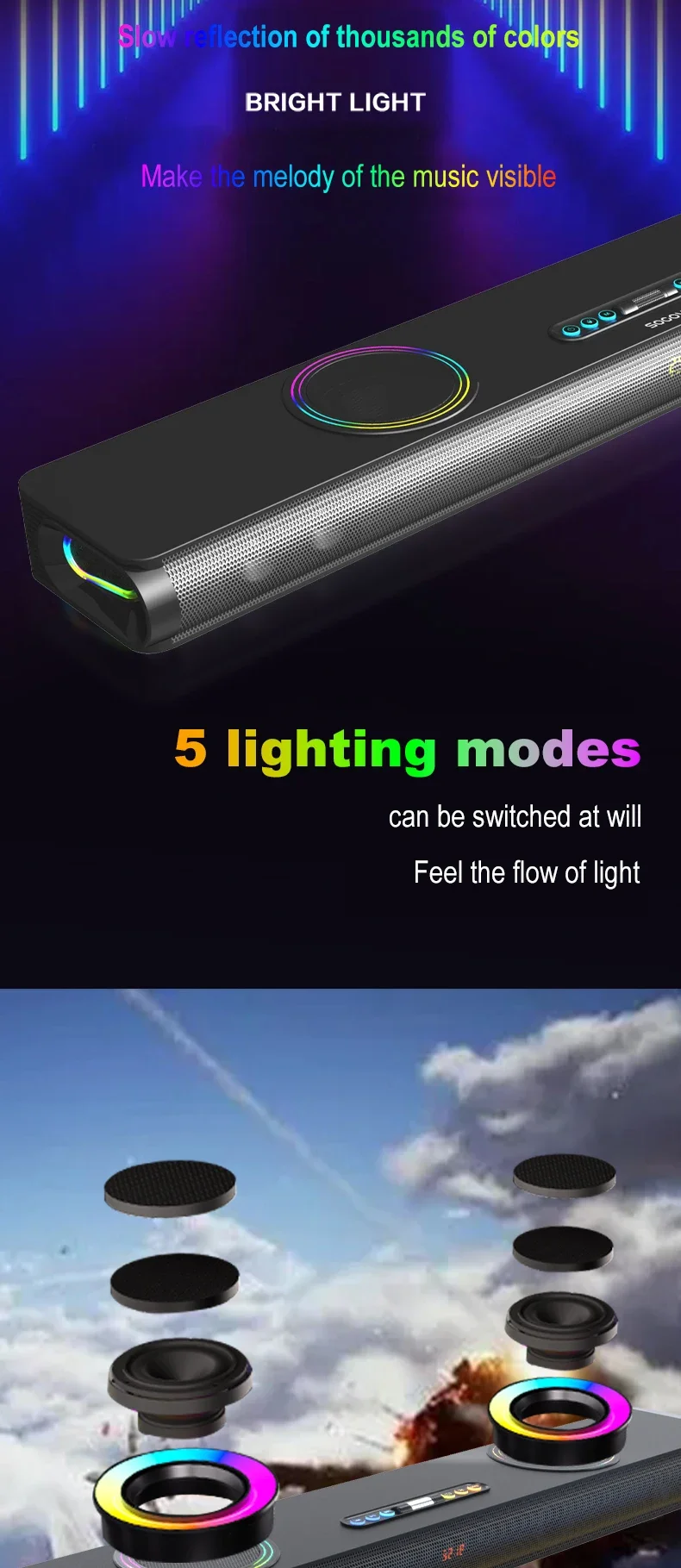 

120W 2.0CH Bluetooth Home Theatre Soundbar UHF Wireless Microphone Built-In Subwoofer Dual Indoor Home Theatre Remote Control