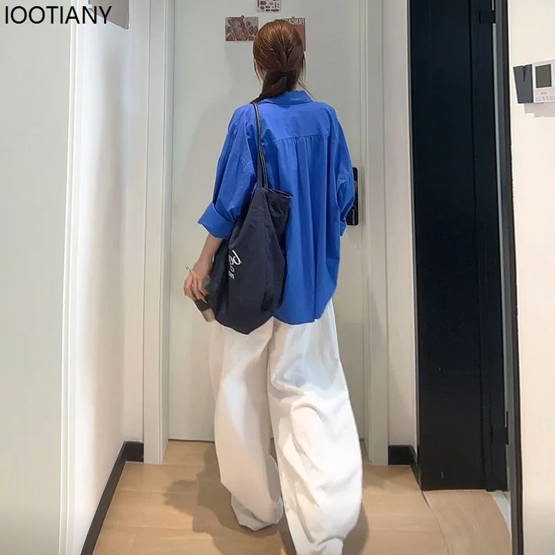 White Basic Wide-leg Pants Women's Solid Color Korean Style Fashion Parachute Pants Loose Lace Summer Hip-hop Scissor Pants 2025