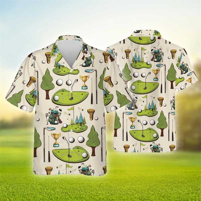 Golf Club Hawaiian Shirts For Men Clothes Casual Sport Short Sleeve Beach Shirt Golfer Team Lapel Blouse Funny Male Button Tops