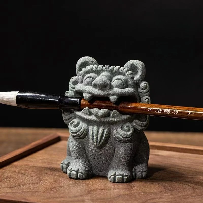 Calligraphy merchandise study four treasures paperweight, creative lovely resin sandstone statue, pen lion unicorn ornament