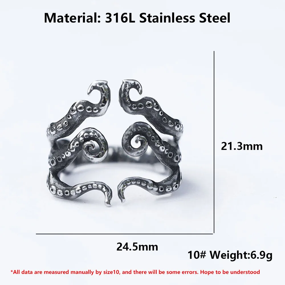 2022 NEW Men\'s 316L stainless-steel rings Punk rock Fashion squid RING for teens animal Jewelry Gift free shipping