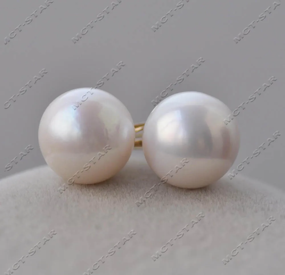 MTC·STAR  Z13299 A++ 14mm White Round Keshi Edison Pearl 14k Solid Gold High-heel Earring Custom Jewelry view 6