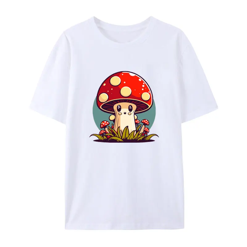 Funny Mushroom Icon of A Fly Agaric Logo Mascot Cotton T Shirt Cute Kawaii Cartoon Fashion Aesthetics Tops Harajuku Casual Shirt