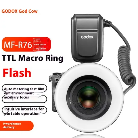 Godox MF-R76 RING76 5000K LED Ring Light Speed lite Light Flash for Canon Sony Camera Nikon 5D 6D 7D 60D 70D 80D D850 A7MIV