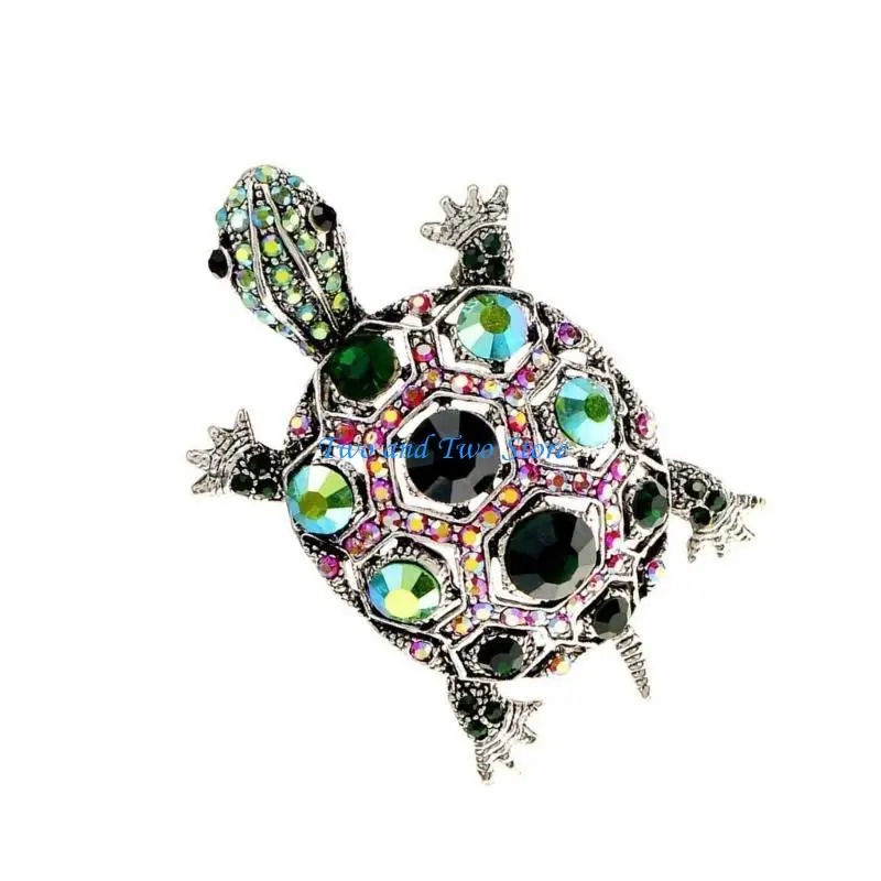 HX6F Unique Rhinestones Turtles Brooches Elegant Party Accessory Elegant Animal Pins Alloy Texture for Enhancing Outfit Charm