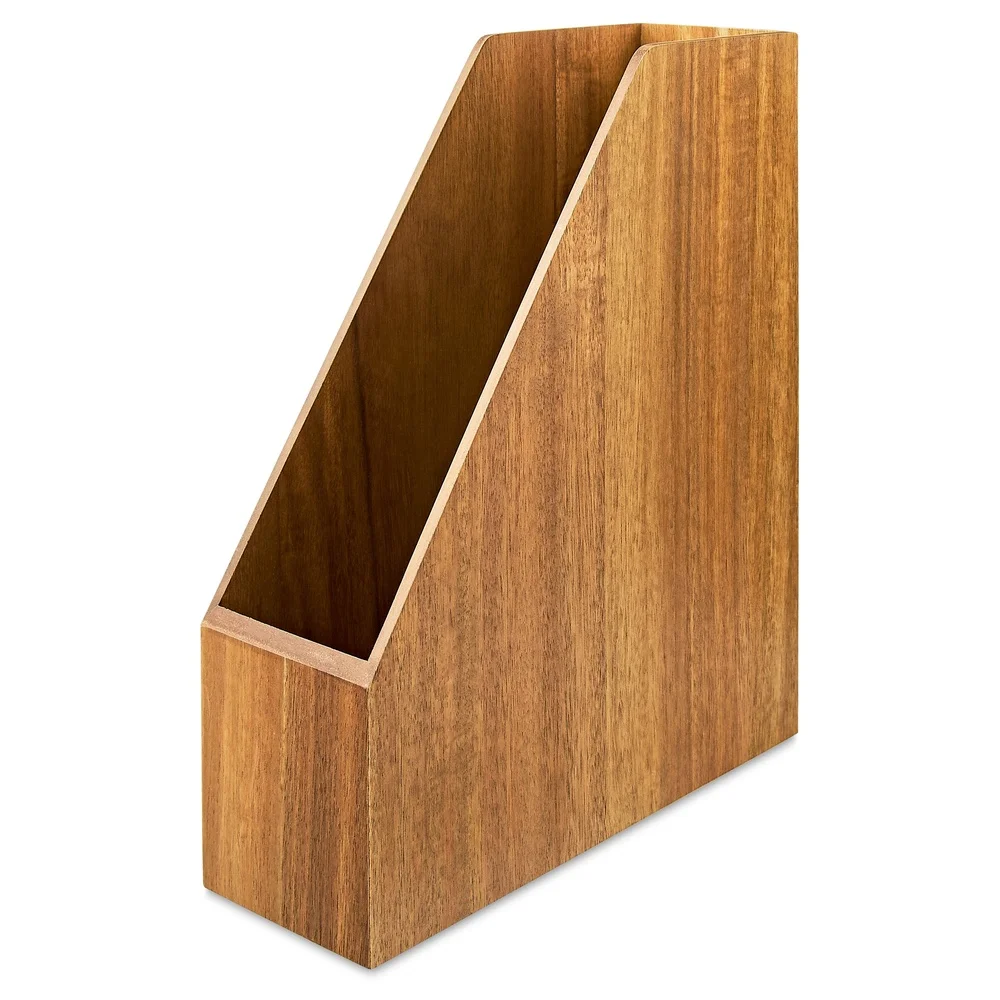 Wooden Magazine Holder Desk Organization Acacia Finish File Storage Clutter-Free Space Holds 12 Magazines Perfect Students
