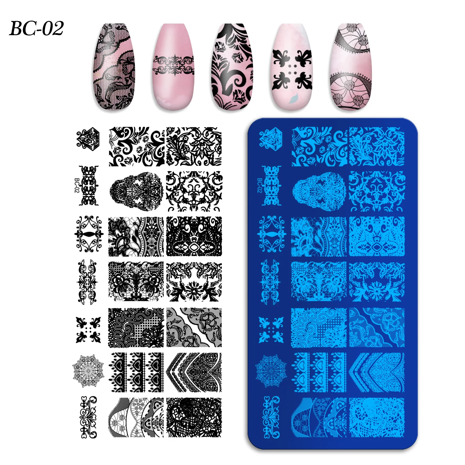 Nail Art Stamping Plate Rectangle Template Stainless Steel Manicure Image Plate with Scraper Stamp Tool DIY Kit