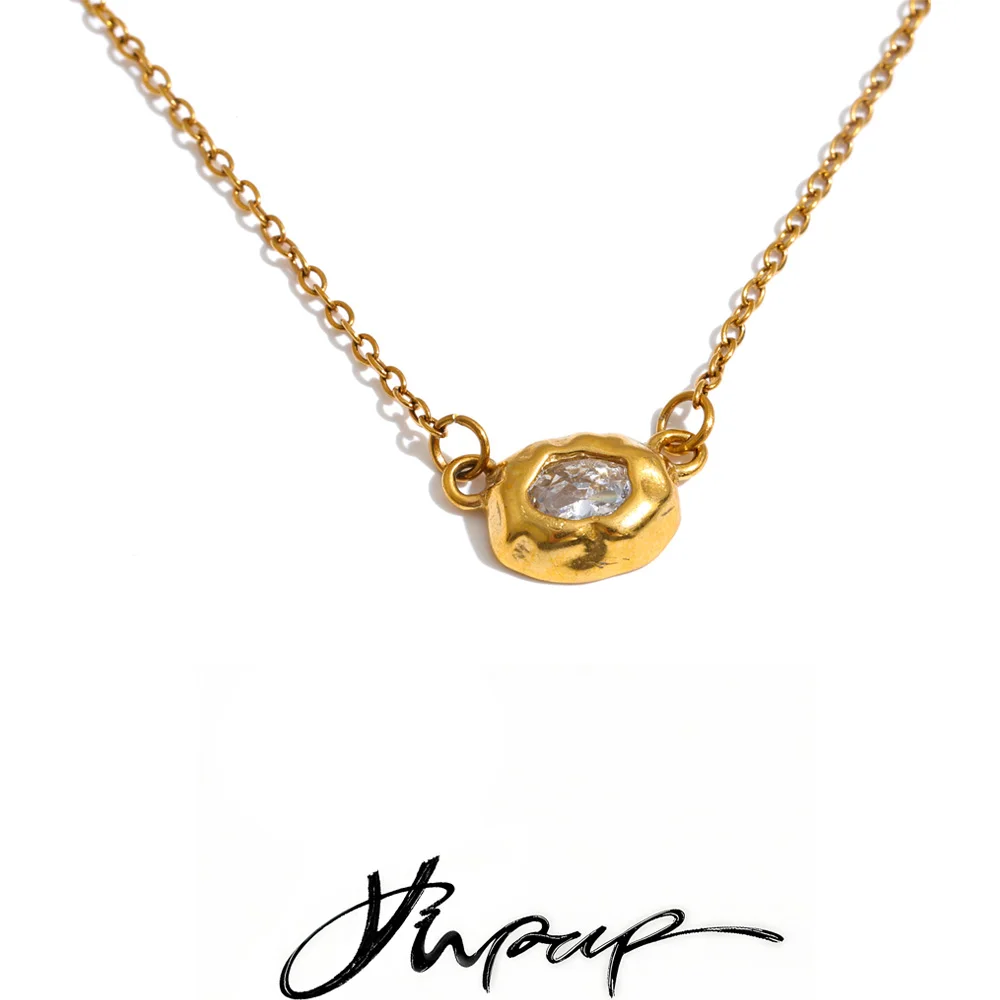 Yhpup Stainless Steel Zirconia Casting Necklace Pendant Tarnish Resistant Metal Chain Aesthetic Jewelry Wholesale