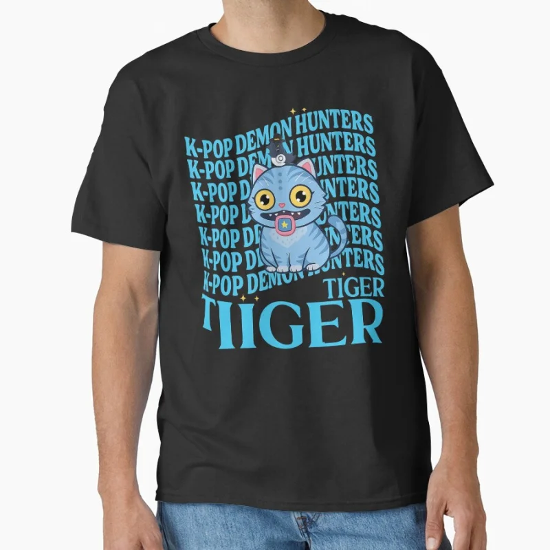 

Kpop Demon Hunters Tiger Retro cute cartoon Anime T-shirt for Musical Fan large size Tops S-6XL gift clothing