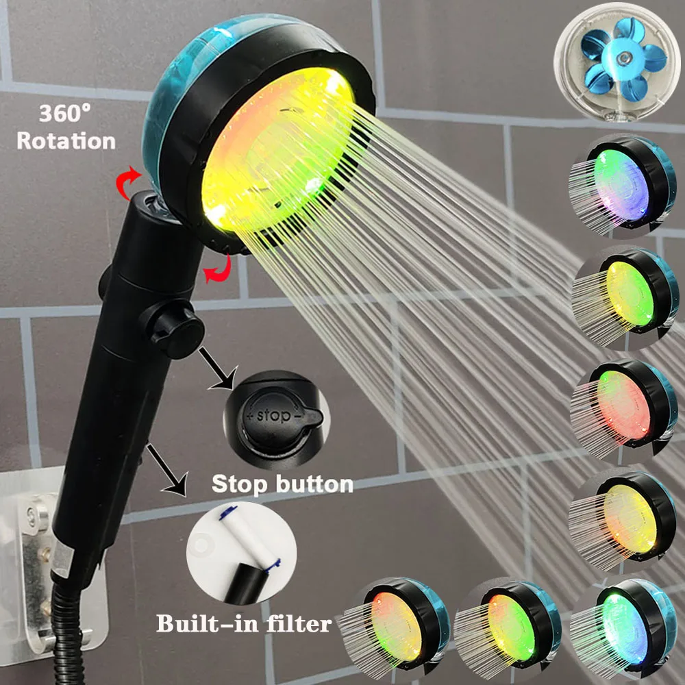 

Насадка для душа со светодиодной подсветкой, вращающийся распылитель с фильтром, 3/7 цветов, аксессуары для ванной комнаты
