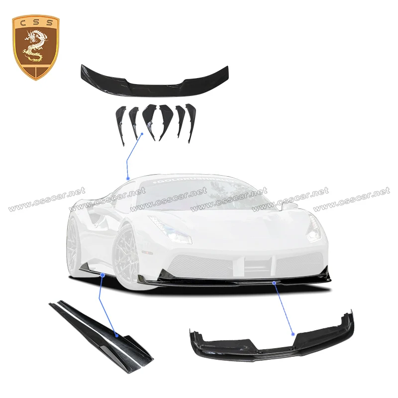 For Ferrari 488 Vor Style Car Front Bumper Lip Spoiler Splitter Diffuser Splitter Cover Guard Wing Spolier Side Skirt Extension