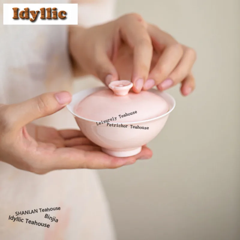 

95ml Handmade Solid Color Gaiwan Luxury Heat Insulation Tea Tureen Tea Bowl with Lid Kit Tea Maker Cover Bowl Tableware Craft