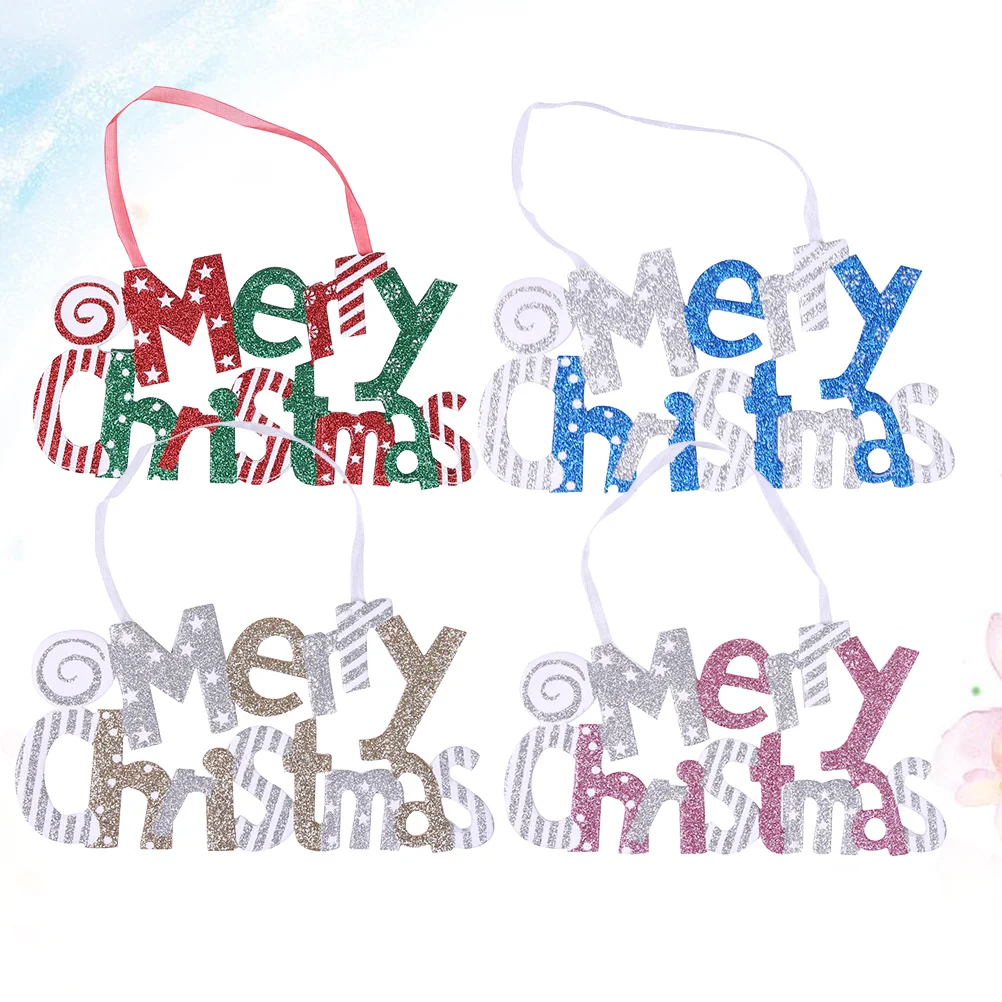 4pcs Glitter Letter Design Hanging Pendant Wreath Sign Accessary MERRY CHRISTMAS Plastic Hanging Decoration Home Mural Ornaments