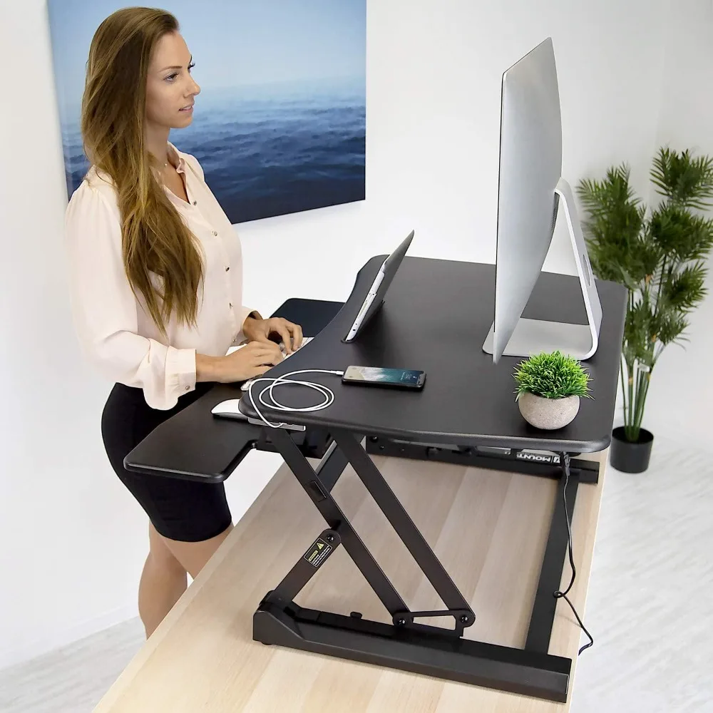 Electric Standing Desk Converter | Motorized Sit Stand Desk with Built in USB Port | Ergonomic Height Adjustable Workstation