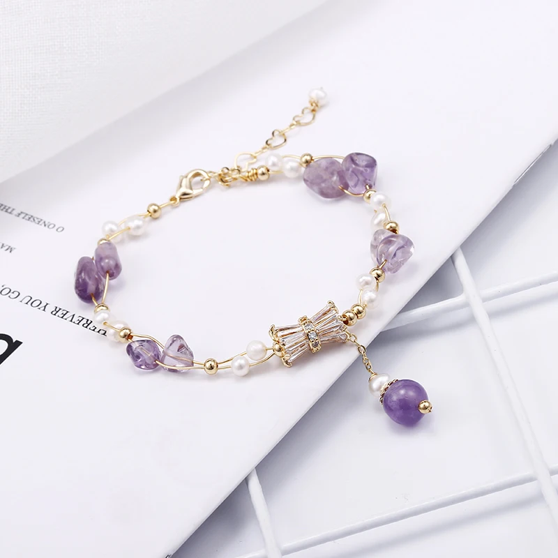 

Elegant Shiny Purple Crystal Star Natural Freshwater Pearl 14K Gold Filled Lady Charm Bracelet Women Birthday Gifts No Fade