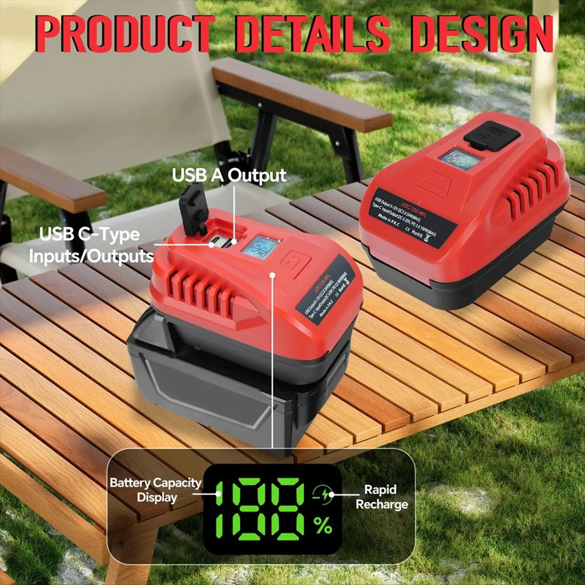DT57 LATEST MODEL 100W USB Battery Charger Adapter for 18V Battery Portable Bidirectional Charger Adapter with Type-C & USB Port