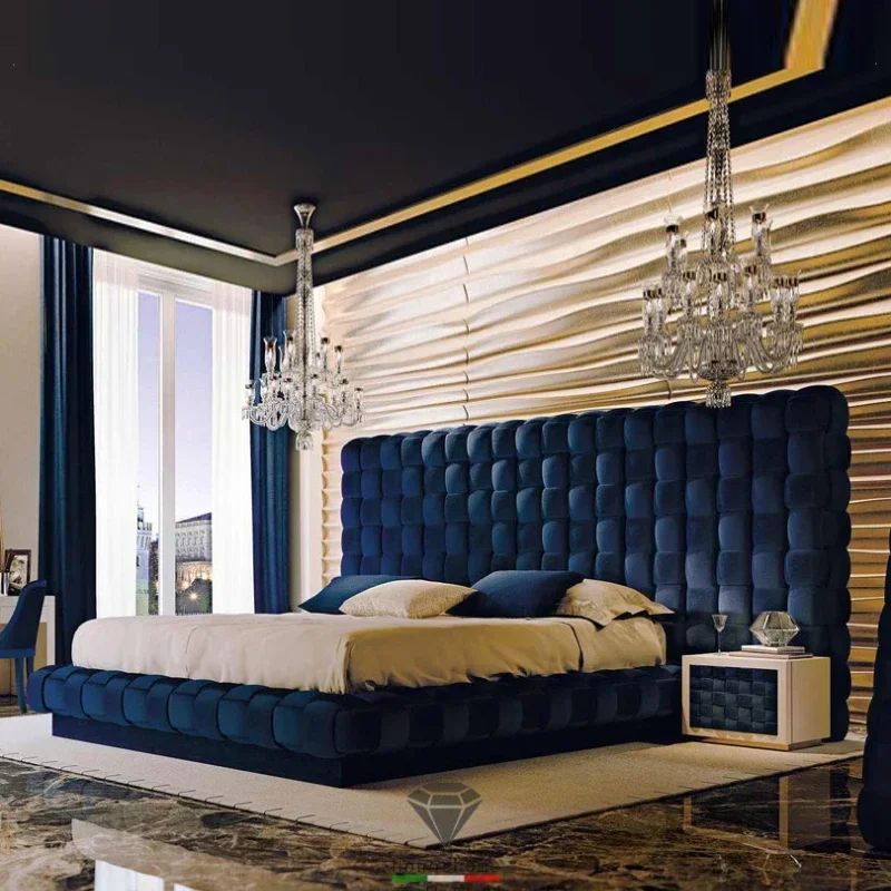 Big Bed 3 M Oversized Blue Light Luxury Double Bed 2000 × 2200 Master Bedroom