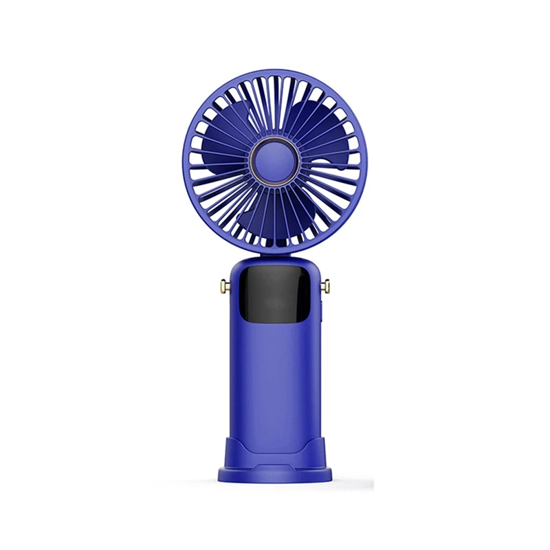 Ventilador de mano portátil para estudiantes, dispositivo plegable con carga USB, alta potencia eólica, pantalla LED, color azul, 3000Mah