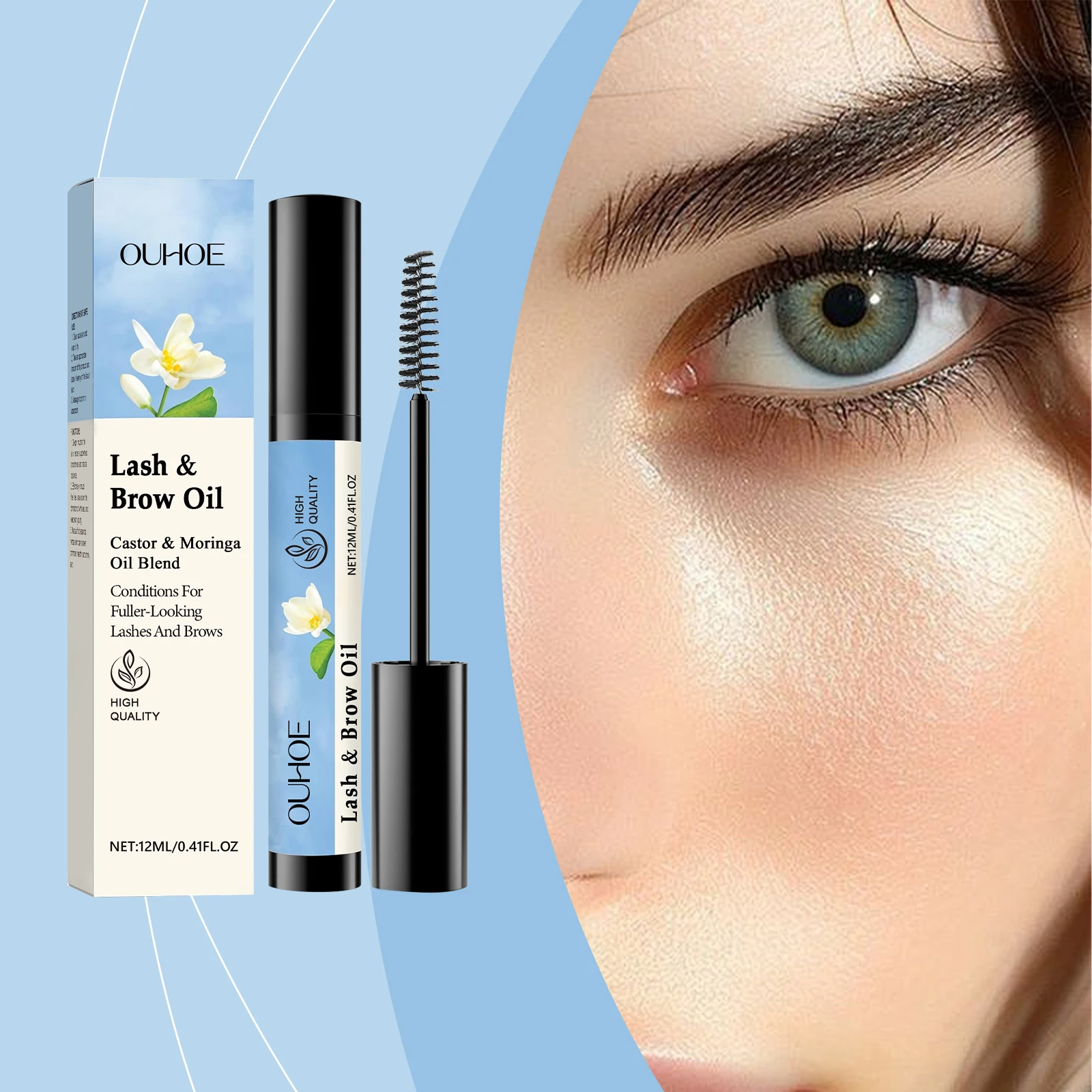 Máscara de pestañas OUHOE de 12ML y aceite para cejas, cuidado de cejas, maquillaje Natural, máscara negra y hermosa, rizada y no fácil de desgarro