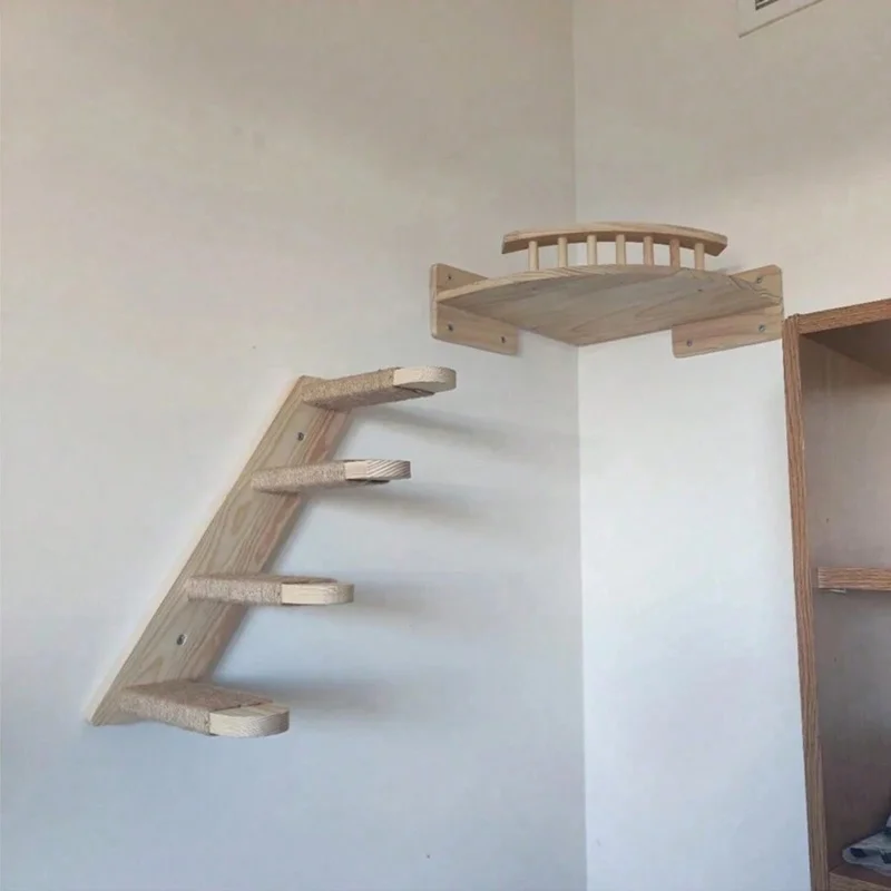 

2pcs Corner Cat Hammock & Cat Ladder, Wood Cat Wall Shelf And Perch For Playing, Climbing And Resting