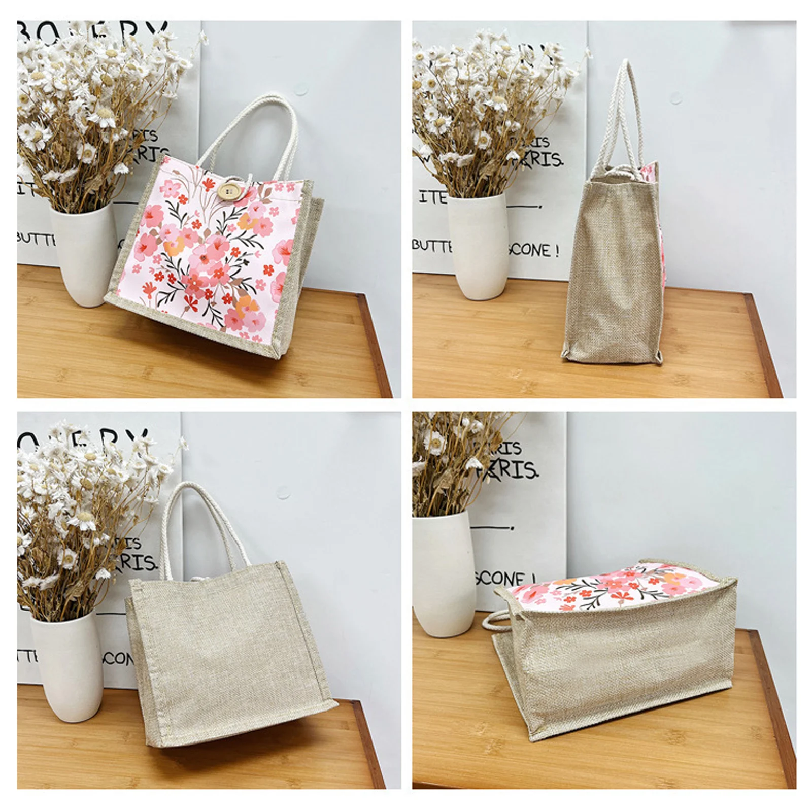 Floral Canvas Bag Women\'S Bag Small Fresh Shoulder Bag Fashionable Tote Bag Small Fresh Zippered Reinforced Handles Soft