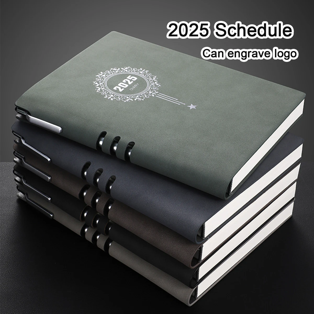 (Can Engrave Logo) A5 Thick Leather Student Time Planner, 2025 Annual Schedule, Business Notepad, 365-day Daily Plan, Memo