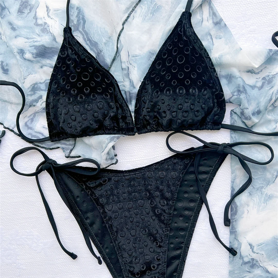 Neuer Halter-Bikini aus Samt mit hohem Beinausschnitt, Damen-Badebekleidung, zweiteiliger Bikini-Set, gepolsterter Badeanzug, Badeanzug, Schwimmbikini V4502 – Detail 16