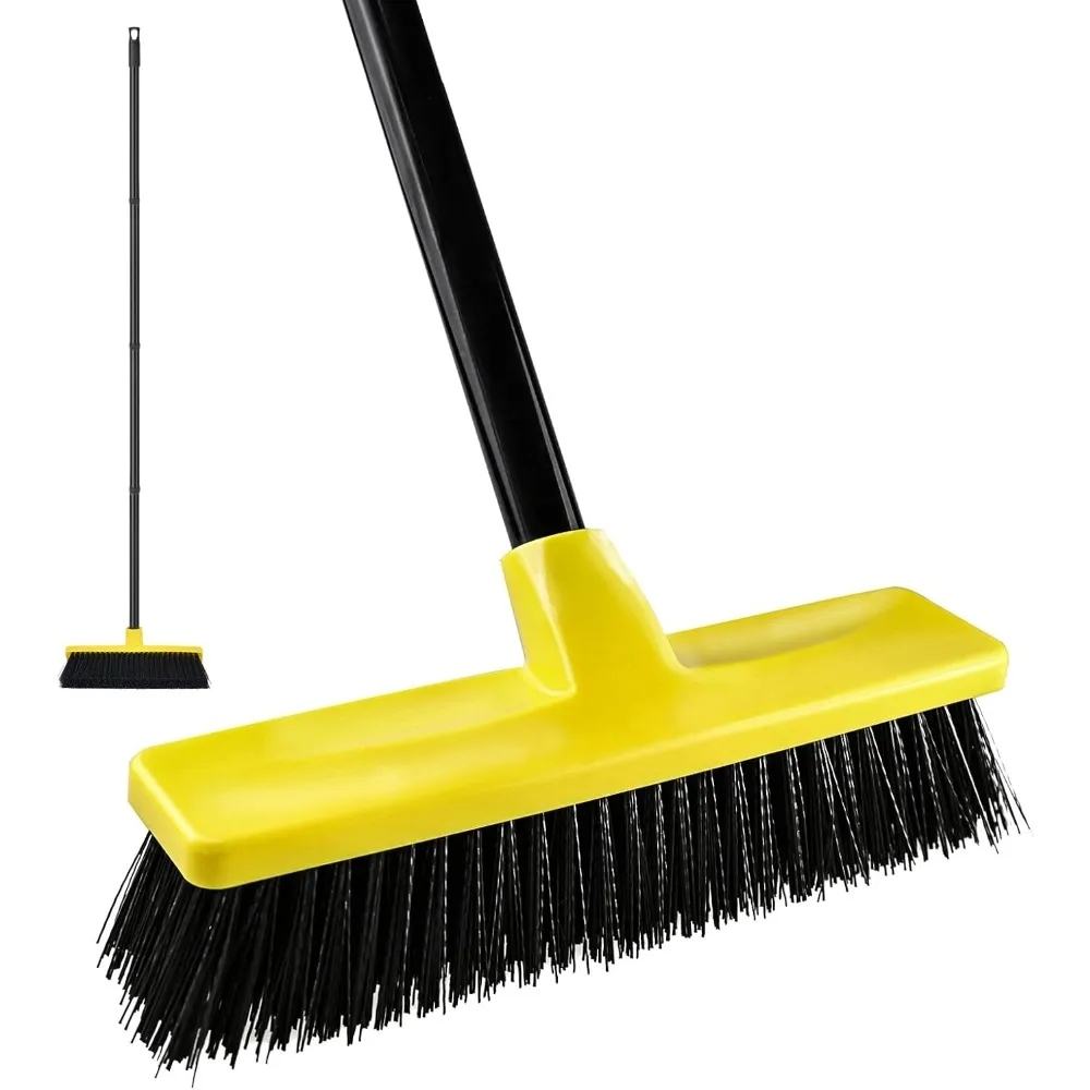 

12" Wide Push Broom 50" Long Handle Stiff Bristles for Indoor & Outdoor Cleaning,Deck Driveway Yard Patio Wood Stone Tile Floors