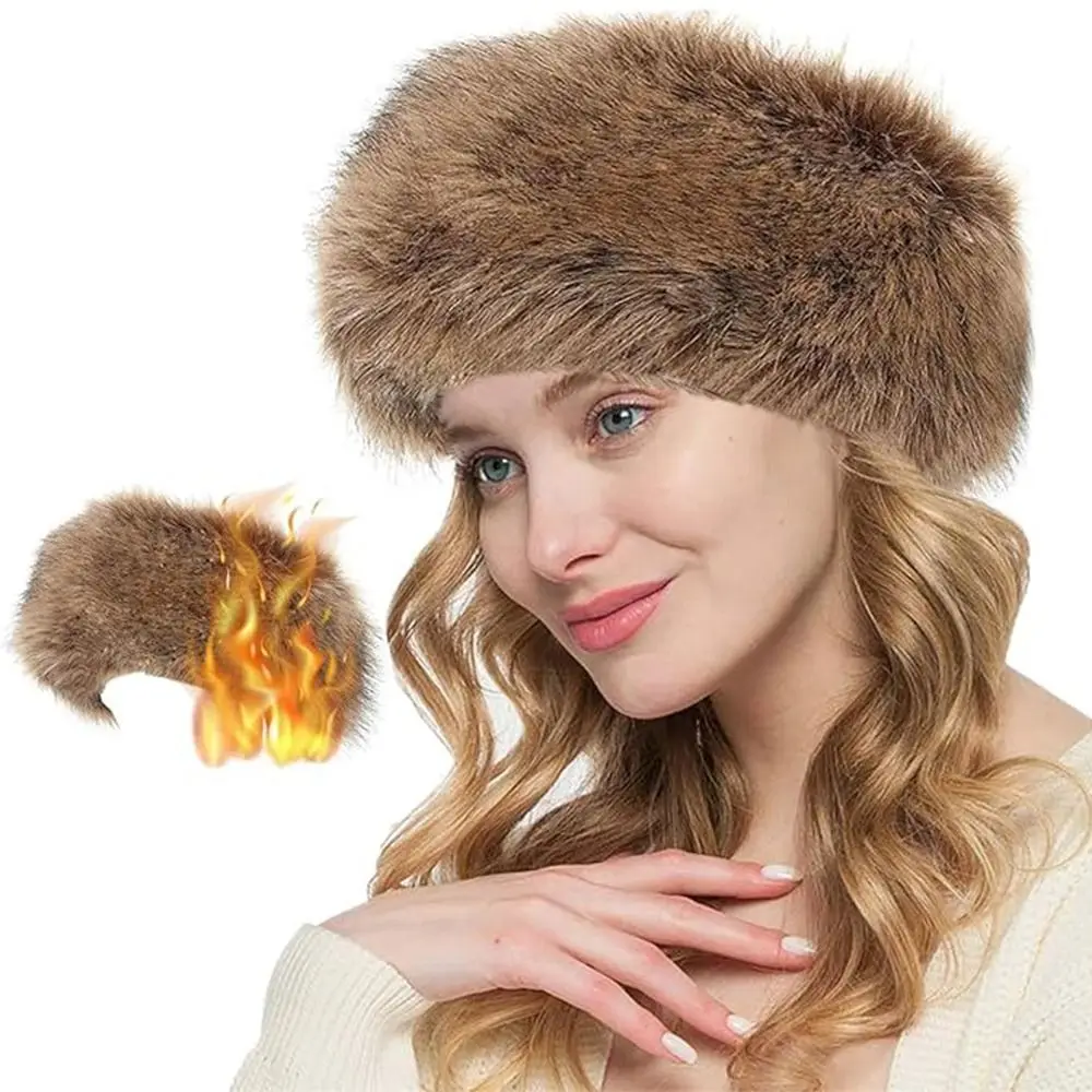 New Faux Fur Women Winter Headbands Elastic Warm Faux Fur Headband Soft Furry Ear Warmers Winter