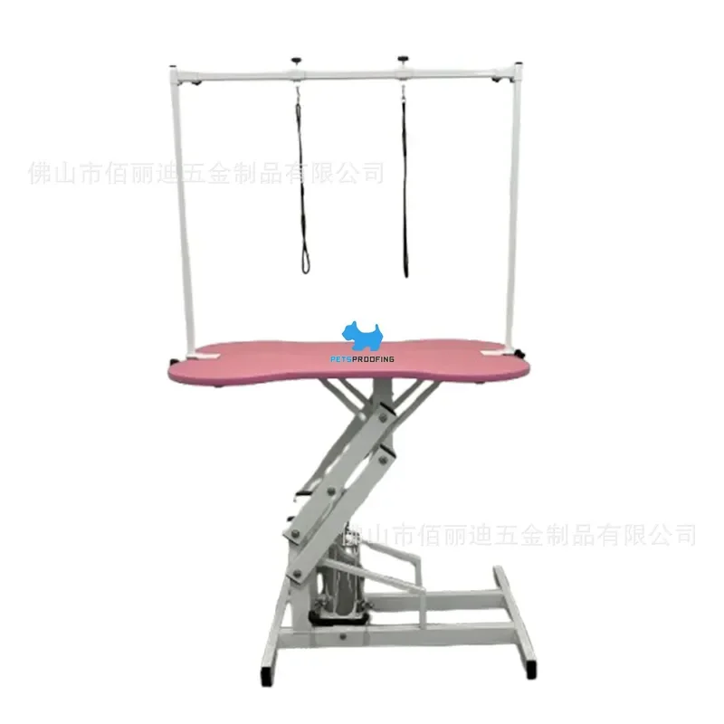 For Small Medium Dogs Bone Shaped Hydraulic Air Pressure Lift Grooming Table Pink Dog Shearing Blowing Station Sturdy