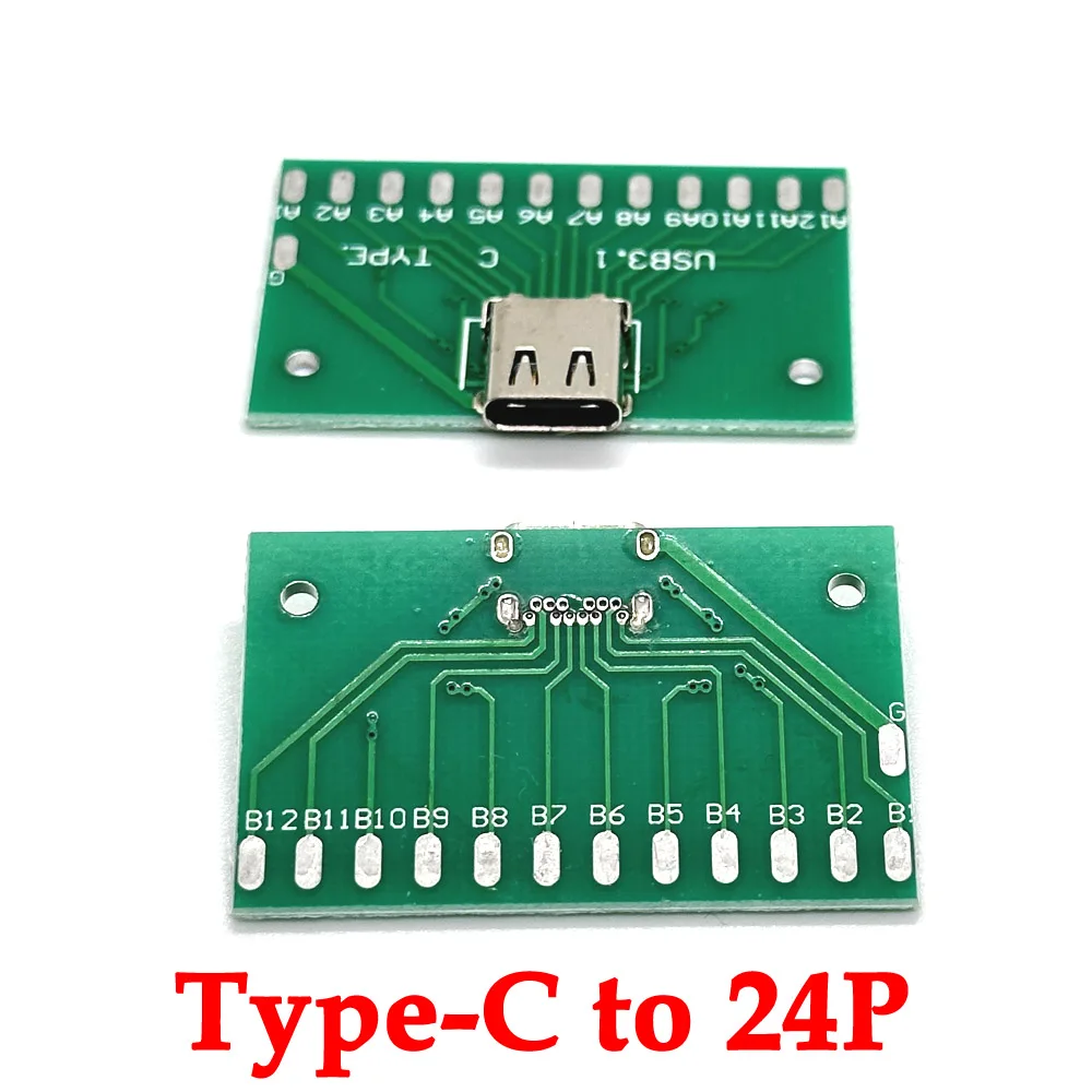 1-10pcs Type-C to 24Pin Female USB 3.1 Test PCB Board Adapter Type C 24P Connector Socket For Data Line Wire Cable Transfer