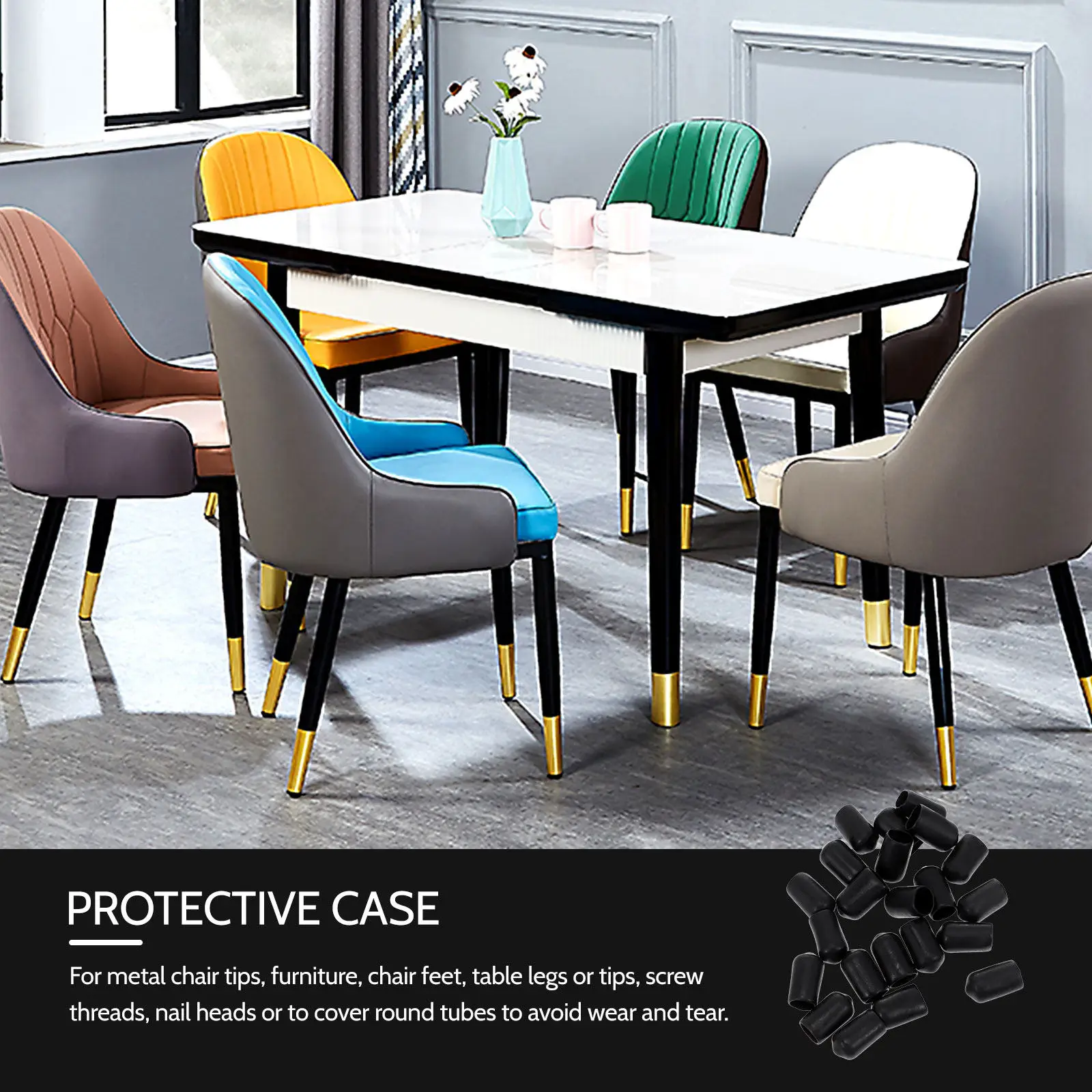 200Pcs Black Rubber End Caps Tube Thread Protector Cover for Chair Legs Furniture Screw Thread Protectors Rubber End Caps