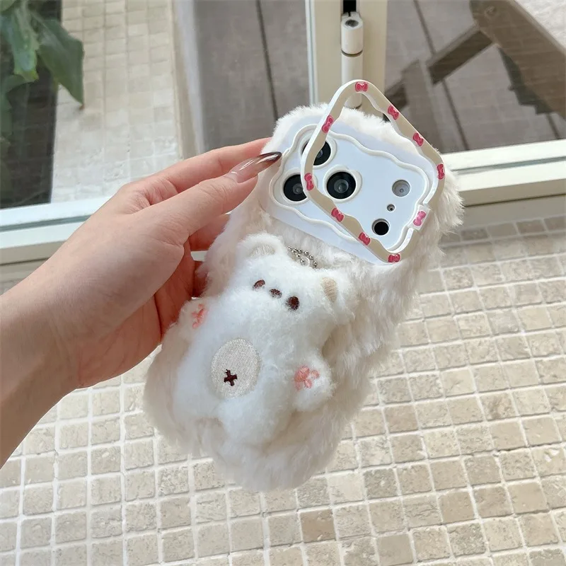 القطيفة جرو الدب الدمى مسنده قضية الهاتف آيفون 17 16 15 14 برو ماكس غطاء كامل