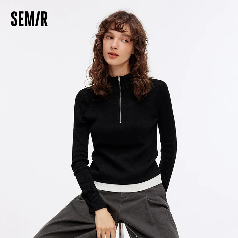 

Свитер Semir, женский короткий цветной блок, искусственный двухсекционный осенний тонкий осенний свитер на пуговицах, топы, мягкая трикотажная ткань