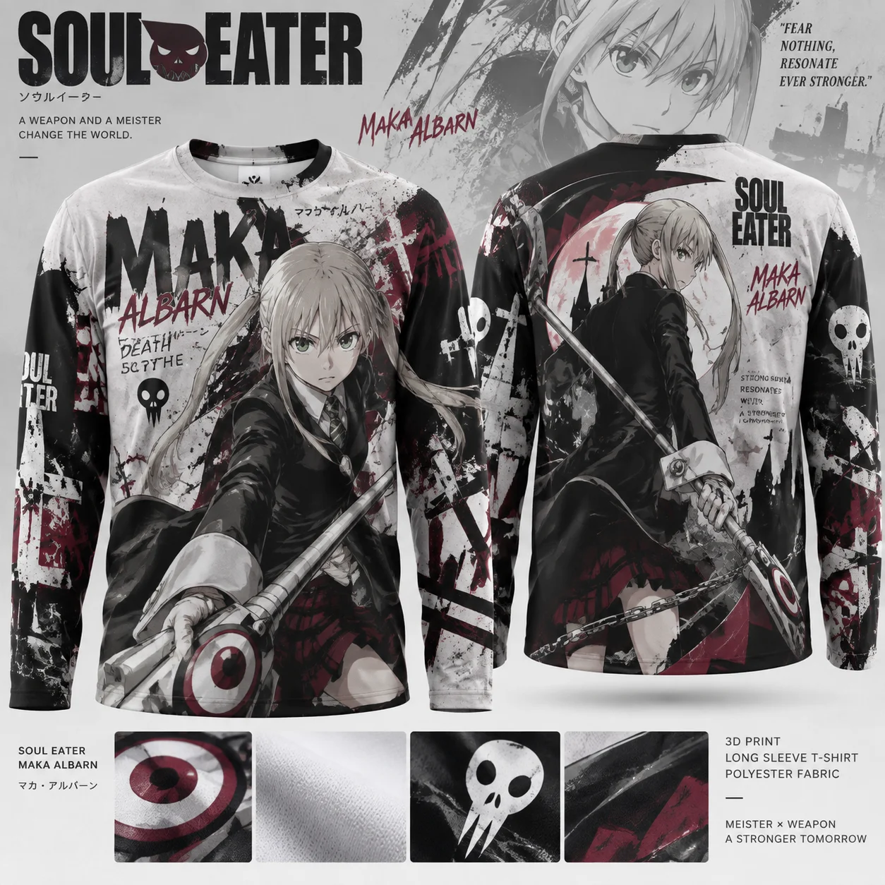 Soul Eater Maka Albarn Graphic Streetwear Long Sleeve Tee, Polyester Fabric, Lightweight Harajuku Breathable Unisex Casual Top