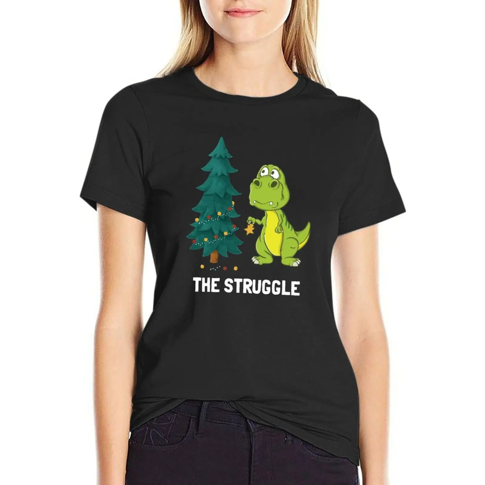 Dinosaur Christmas Tree Struggle T-Shirt hippie clothes aesthetic clothes anime clothes woman t shirt