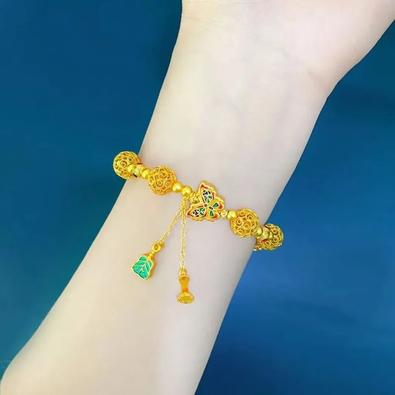 Ancient Sand Gold Butterfly Tassel Bracelet Women Jewelry Store Style Luxe Boho Chic Gift for Her Trendy Versatile Party Elegant