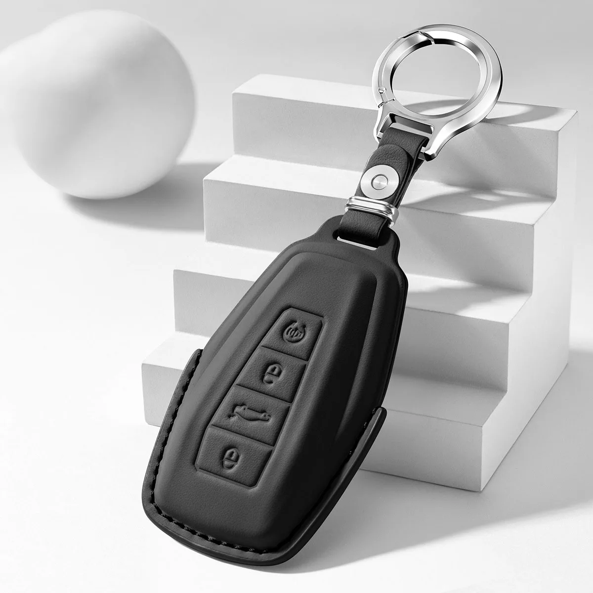 Top Layer Leather Car Key Case Cover Shell Keychain For Geely Okavango Coolray Atlas Monjaro Tugella Emgrand GT S Proton X50 X70