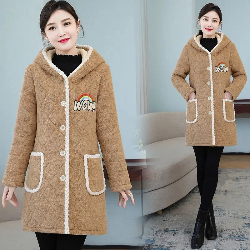 

Winter New Down Cotton Coat Womens 2022 Plus Velvet Thick Long Hooded Padded Jacket Women Fashion Large Size Loose Warm Parkas