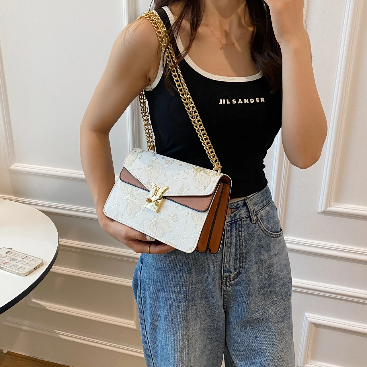 Jacquard Embroidery Handbag Luxury Lady Crossbody Bag Women Bow Buckle Brand Underarm Shoulder Purse Small Square Messenger Bag