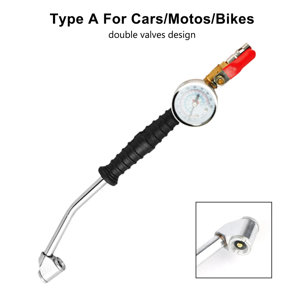 For Car Truck Vehicles Universal Car Tire Manometro Tire Repair Tools Tire Inflator Rod 0-15Bar/220Psi With Tire Pressure Gauge